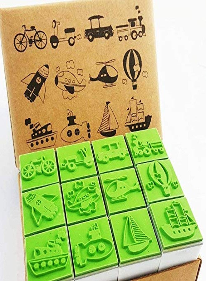 Np Crafts 12 Kids Rubber Stamp Scrapbook Supply Stamper Toy Car Boy Rocket Rubber Stamp Set (CR023) - Image 1